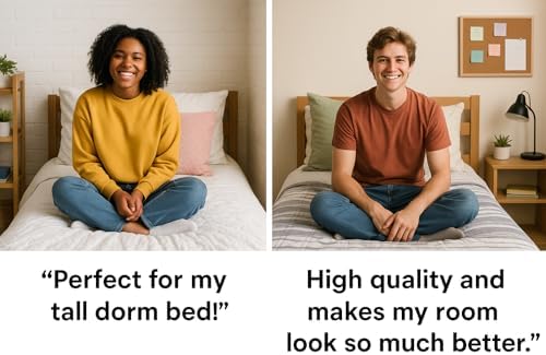 Dorm Bed Skirt Twin XL Size 42 Inch Drop White College Dorm Room Essentials Pleated Dust Ruffle with Split Corners Luxury Microfiber Platform Bed Skirt Ultra Soft Fade & Wrinkle Resistant