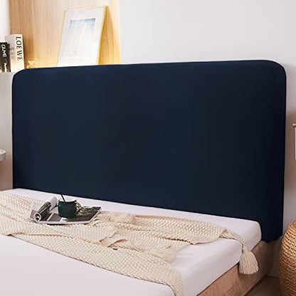 WOMACO Stretch Bed Headboard Slipcover 180 GSM Thick Fabric Solid Color Dustproof Bed Head Protector Cover for Bedroom Decor (Dark Blue, Queen)