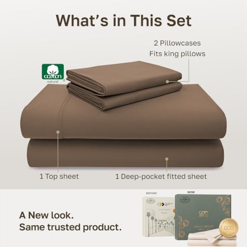California Design Den Luxury 600 Thread Count King Bed Sheet Set, Mocha