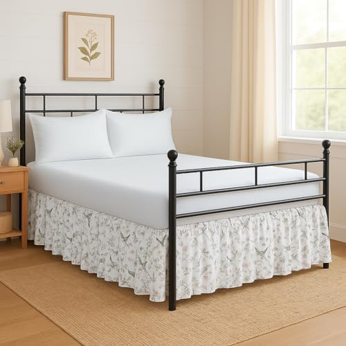 Mattress-Homes Printed Ruffled Bed Skirt Split Corners with Platform Tailored Fit Wrinkle Free Ultra-Soft Microfiber Dust Ruffle King 21" Drop Morning Petal