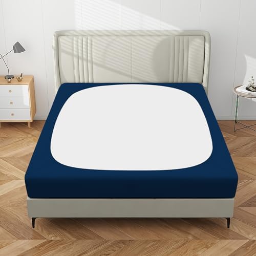 PureFit Stretchy Box Spring Cover Full - Elastic Fitted Box Spring Wrap Around 4 Sides, Wrinkle & Fading Resistant Fits Full Size Beds, Navy