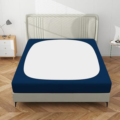 PureFit Stretchy Box Spring Cover King - Elastic Fitted Box Spring Wrap Around 4 Sides, Wrinkle & Fading Resistant Fits King and C-King Size Beds, Navy