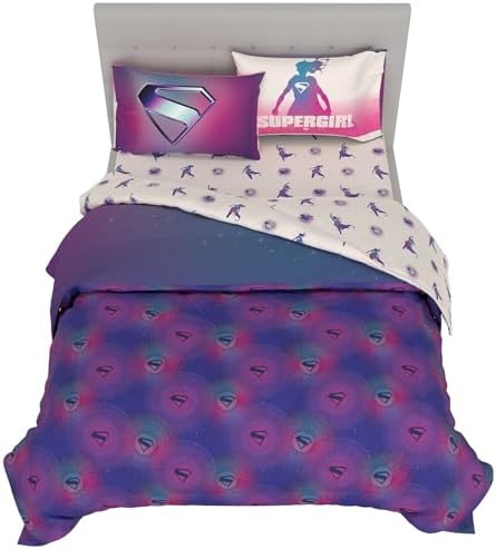Supergirl Movie Bedding Set, Full Size, 5-Piece Super Soft Cozy Reversible Comforter & Sheet Set (Officially Licensed Product) by Franco