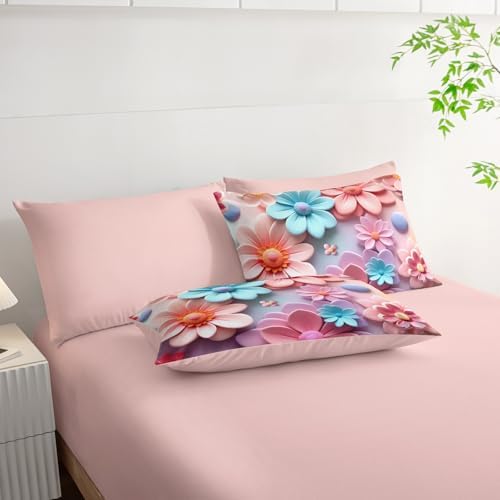 Pink Floral Comforter Set Queen Size Bed 7 Piece，Quilt Queen Size Bedding Set 7 Piece Farmhouse Blue Floral，(1 Comforter, 1 Flat Sheet, 1 Fitted Sheet, 2 Pillowcase and 2 Pillow Sham)