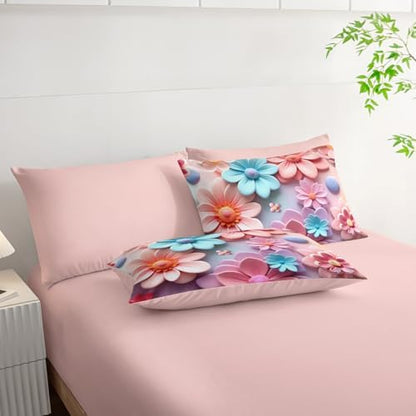 Pink Floral Comforter Set Queen Size Bed 7 Piece，Quilt Queen Size Bedding Set 7 Piece Farmhouse Blue Floral，(1 Comforter, 1 Flat Sheet, 1 Fitted Sheet, 2 Pillowcase and 2 Pillow Sham)