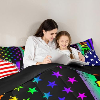 Erosebridal American Flag Comforter Set Rainbow Pride Bedding Set Twin Size for Teens Adult Women Bedroom,USA Federations Stars Stripes Down Comforter Kids Unique Zipper Design Duvet Sets, Colorful