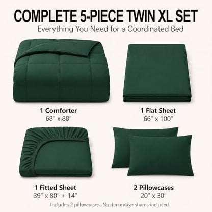 CozyLux Twin XL Comforter Set Emerald Green - 5 Pieces Twin XL Bed in a Bag