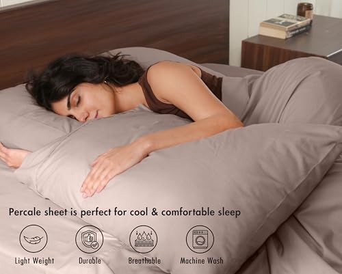 RUVANTI 100% Cotton Twin XL Sheets, Percale Weave Twin XL Set, Warm Mocha