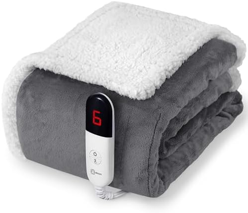 Heated Blanket Twin Size Electric Blanket - Heating Blanket Twin with 6 Heat Levels & 4 Hours Auto-Off, Cozy Soft Fleece Sherpa Blanket, Washable, Fast Heating, 62 x 84 Inches, Grey