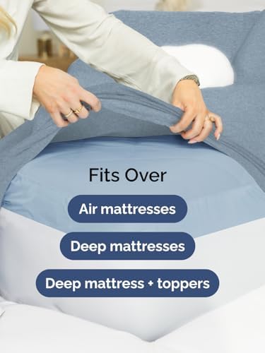 Extra Deep Twin Sheet Set - 3 Piece Breathable & Cooling - Heathered Blue