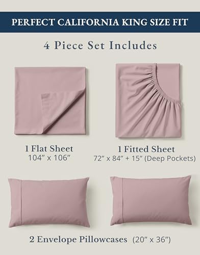 LANE LINEN Cal King Sheet Set 100% Organic Cotton Cooling Soft 4pc - Lilac