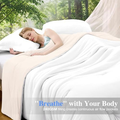 MUXHOMO Cooling Comforter Set Twin XL Size, Lightweight Summer Comforter for Hot Sleeper, Reversible Bedding with ICY Cooling Surface, Includes 1 Comforter (68"x 88") and 2 Shams (20"x 26"), White
