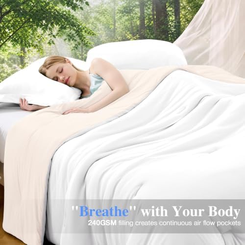 MUXHOMO Cooling Comforter Set King Size, Lightweight Summer Comforter for Hot Sleeper, Reversible Bedding with ICY Cooling Surface, Includes 1 Comforter (104"x90") and 2 Shams (20"x 36"), White
