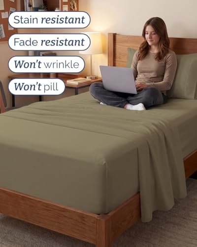 Extra Deep Twin XL Sheet Set - 3 Piece College Dorm Room - Khaki