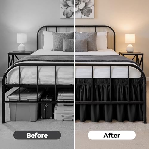 RIMELA Bed Skirt with Split Corners, King, 12 Inch Drop, Black