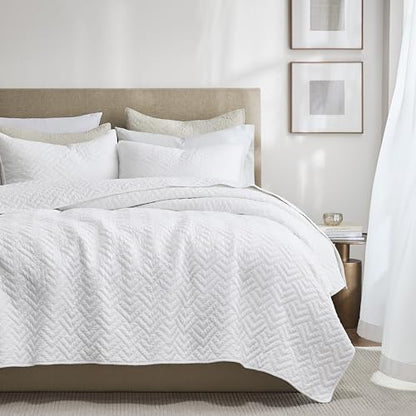 palassio White 100% Cotton Quilt King Size Bedding Sets with 2 Pillow Shams, Lightweight Textured Farmhouse Country Bedspread Soft Shabby Chic Patterned Coverlet for All Season, 3 Pieces