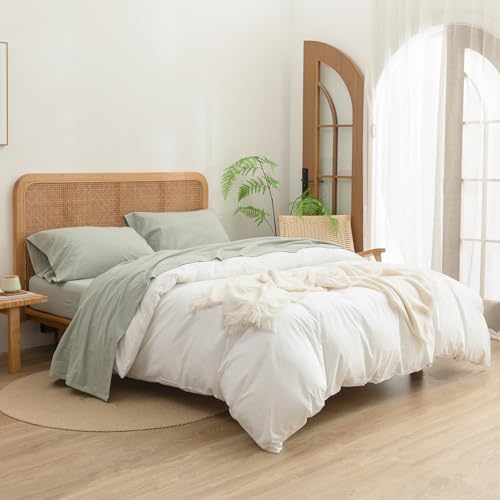 BESTOUCH King Washed Cotton Linen Feel Sheet Set 4 Pcs Sage Green