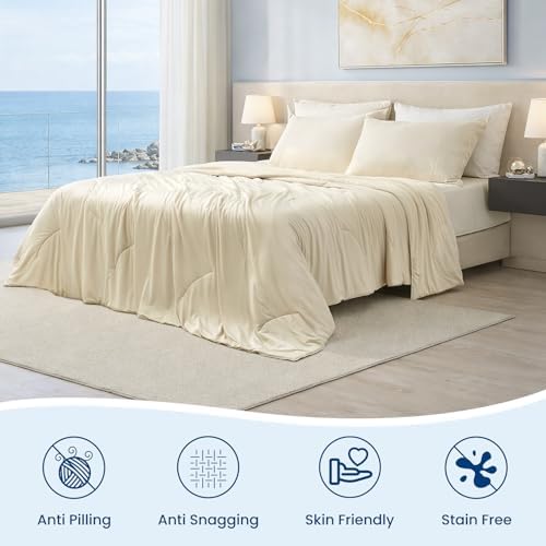 Cozy Bliss Cooling Comforter King Size, Reversible Lightweight Cooling Blankets for Hot Sleepers and Night Sweats, Q-Max>0.45 Soft Breathable Silky Smooth Summer Comforter, Khaki, 106"x90"
