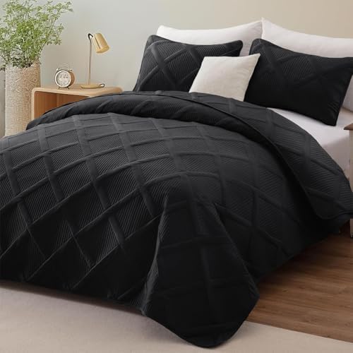 Exclusivo Mezcla 3-Piece California King Size Quilt Bedding Set, Black