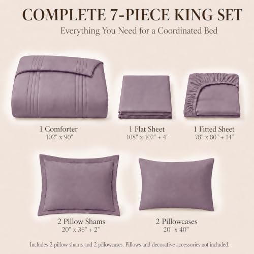 CozyLux King Size Comforter Set Dusty Purple- 7 Pieces Bed in a Bag