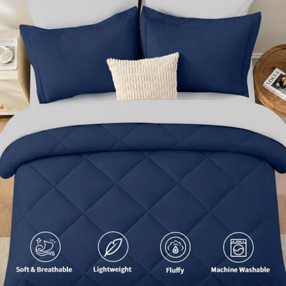 FUANNA Queen Comforter Set 7 Pieces, Reversible Bed Set, Soft Bed in a Bag