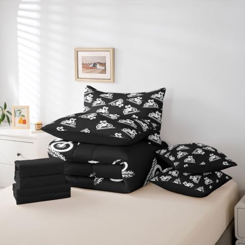 Feelyou Motocross Stunt Silhouette Comforter Set with Sheets 7 Piece Twin Sporty Stunt Design Bed in a Bag Dirt Bike Bedding Set Outdoor Sports Room Decor Motorcycle Art Breathable Soft Lightweight
