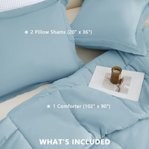 CozyLux King Size Comforter Set, 3-Piece Box-Stitched, Light Blue