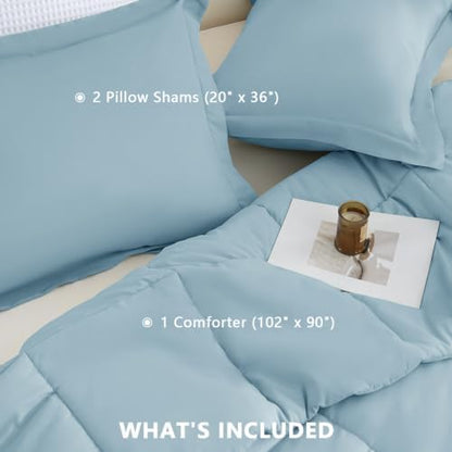 CozyLux King Size Comforter Set, 3-Piece Box-Stitched, Light Blue