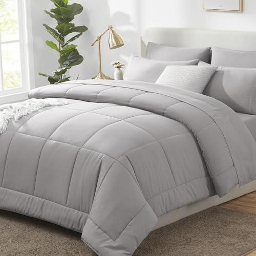 CozyLux Queen Comforter Set French Grey - 7 Pieces Bed in a Bag
