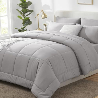 CozyLux Queen Comforter Set French Grey - 7 Pieces Bed in a Bag