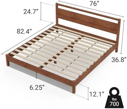 LIFEMENT Signature Wood Platform Bed Frame with Headboard, Essential, Noise Free, Under Bed Storage, No Box Spring Needed, Easy Assembly (Cherry, King (U.S. Standard))
