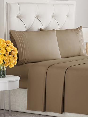 Queen Size 4 Piece Sheet Set - Ultra Soft & Cooling Sheets - Neutral Brown