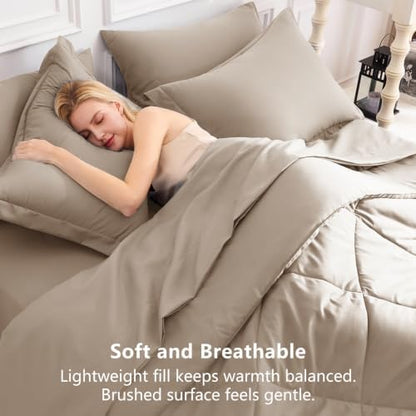CozyLux Twin XL Comforter Set 68"x88" Khaki - 5 Piece Bed in a Bag