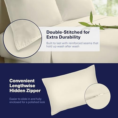 Kickoff Viscose Bamboo Sheets Twin Size 3-pc 100% Organic Bamboo Viscose Bed Cooling Sheets Twin Size Set Cool Bedding for hot Sleepers Sheet Set - Gift Ready Packaging (Buttercream, T)