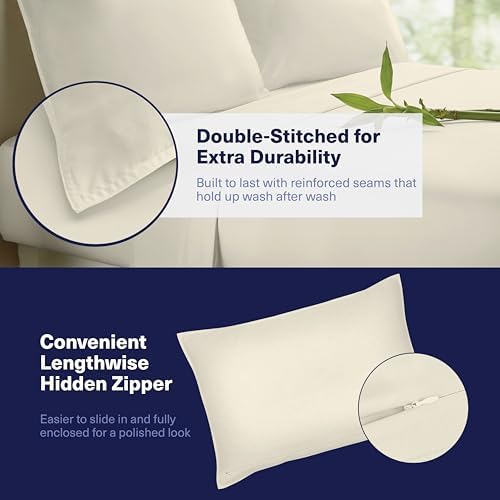 Kickoff Viscose Bamboo Sheets Twin XL Size 3-pc 100% Organic Bamboo Viscose Bed Cooling Sheets Twin XL Size Set Cool Bedding for hot Sleepers Sheet Set - Gift Ready Packaging (Buttercream, TXL)