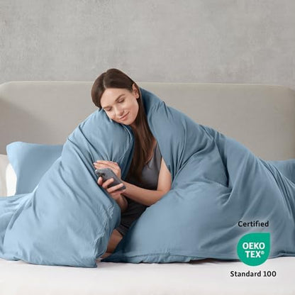 Hearth & Harbor Prewashed Full Duvet Cover Set, Stone Blue