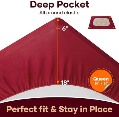 OhGeni Waterproof Mattress Protector, Queen Size Mattress Pad Fitted with Deep Pocket 6"-18", Breathable Noiseless Soft, Washable Dirt-Proof Mattress Cover, Red, More Than 99 pcs fibers, Daybed Cover