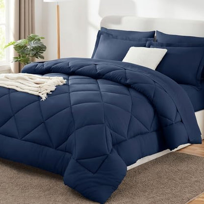 CozyLux Oversized King Comforter Set 120"x98", 7 Piece, Navy