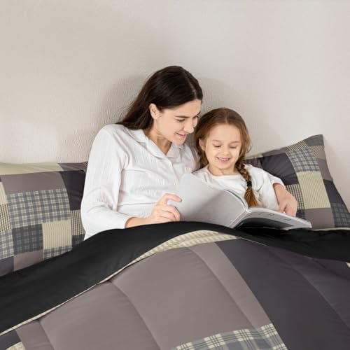 jejeloiu Plaid Comforter Set Toddler Size Farmhouse Patchwork Bedding Set for Kids Boys Girls Rustic Lodge Cabin Duvet Quilt Check Checkered Bedroom Decor Microfiber 2 Pcs with 1 Pillow Cases