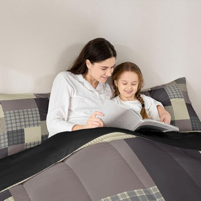 jejeloiu Plaid Comforter Set Twin Size Farmhouse Patchwork Bedding Set for Kids Boys Girls Rustic Lodge Cabin Duvet Quilt Check Checkered Bedroom Decor Microfiber 2 Pcs with 1 Pillow Cases