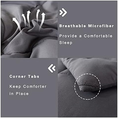 DOWNCOOL Twin Comforter Set -All Season Bedding Comforters Sets with 1 Pillow Case -2 Pieces Bed Set Down Alternative Comforter Set -Grey Twin Bedding Sets(64"x88")