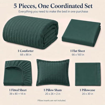 CozyLux Twin XL Comforter Set 5 Pieces Forest Green Seersucker Bed in a Bag