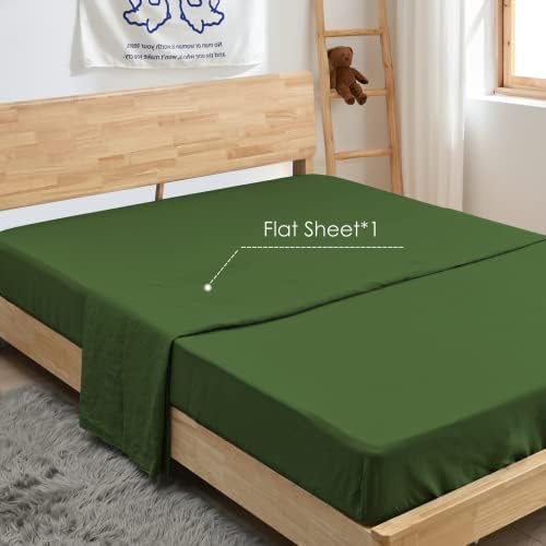 Sijo Stone Washed Organic French Linen Bed Sheet Set, GOTS Certified Organic, Best Cooling Linen Sheet Award by Sleep Foundation, 1 Flat Sheet Only (Forest, Full/Queen)
