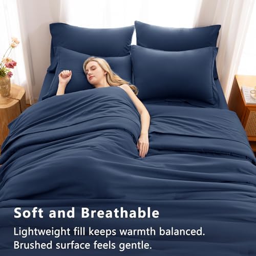 CozyLux California King Comforter Set Navy Blue, 7 Pieces Cal King Bed in a Bag King Comforter Set with Sheets, Bedding Set with Down Alternative Comforter, Sheets, Pillowcases & Shams, Soft Bed Set