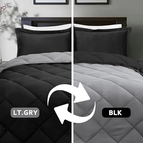 HIG 3pc Black/Gray Queen Size Bedding Comforter Set Duvet Insert Blanket