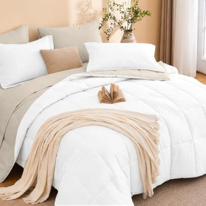 Oversized King Comforter Set, White Bed in a Bag, Bedding Set with sheets