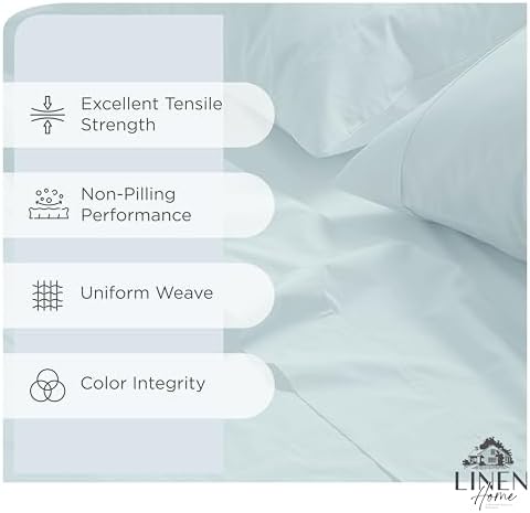 Linen Home 3 Piece Twin Size 100% Cotton Percale Sheet Set, Blue Duck Egg