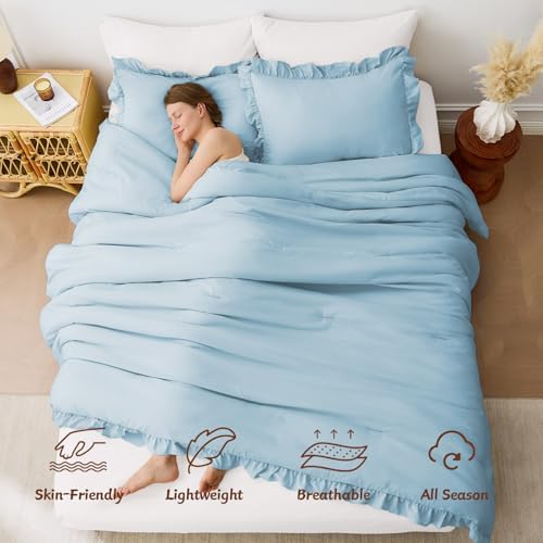 FUANNA Full Size Comforter Sets, Light Blue Bedding Set, 3 Pieces Bed Set