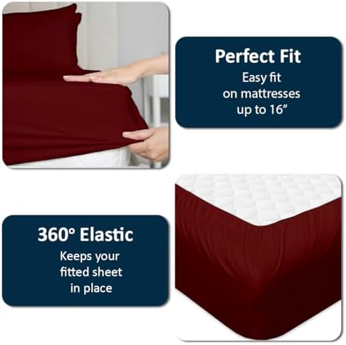 1 PC Top Split Queen Fitted Sheet for Adjustable beds, 34" Split, Burgundy