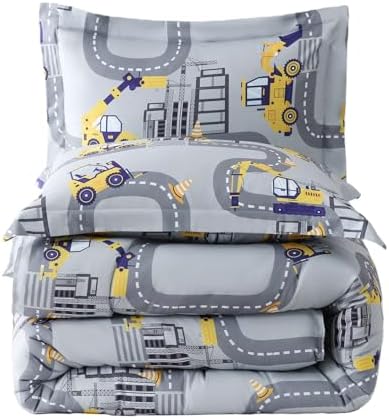 Yibeizi Truck Full Comforter for Boys Cute Grey Car Bedding Set